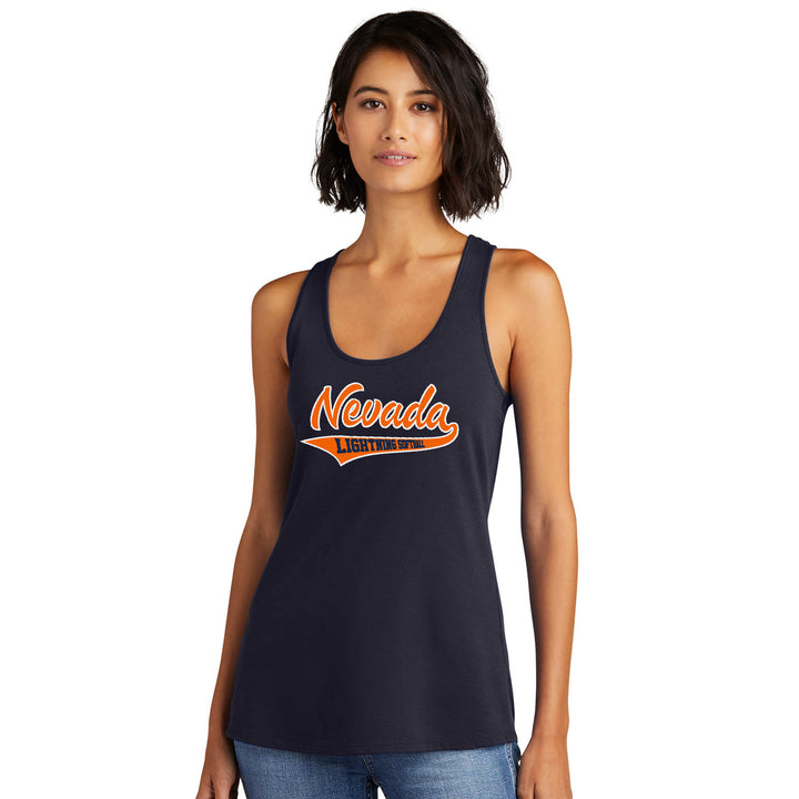 Ladies Fit Flowy Racerback Tank Top - District Brand Tank - Nevada Lightning Main Logo