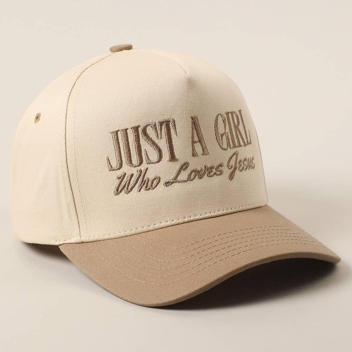 Just A Girl Who Loves Jesus Embroidered Two Tone Vintage Style Trucker Hat
