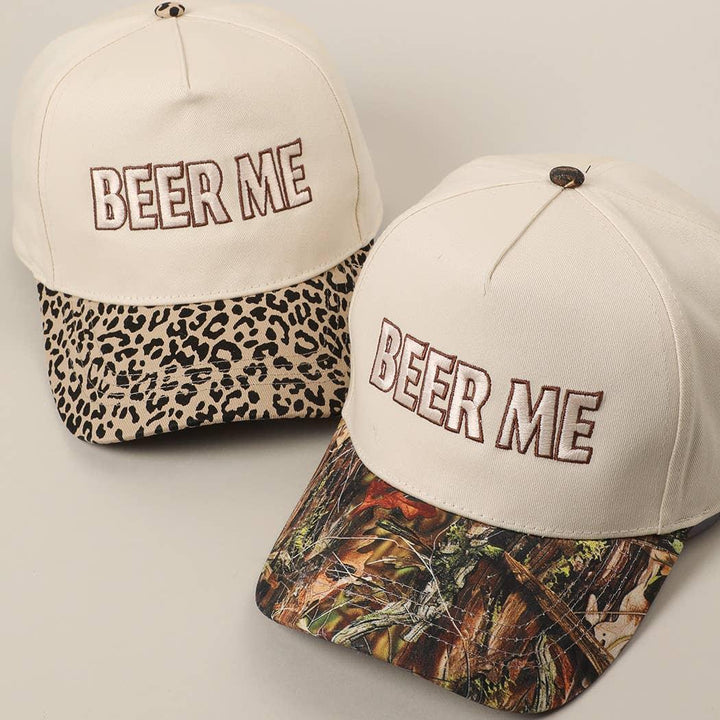 BEER ME Embroidered Leopard Trucker Hat