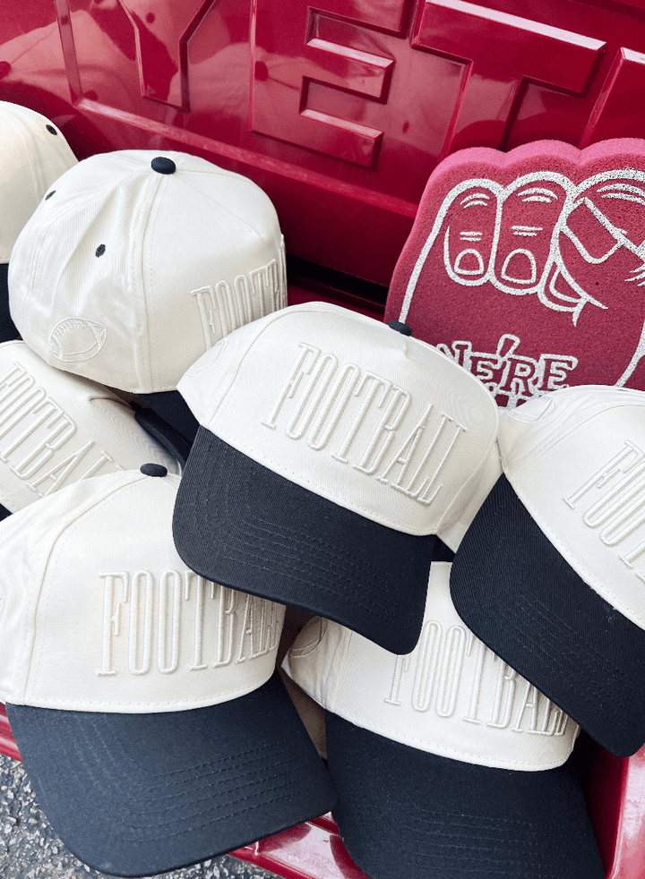 Monochromatic Football Trucker Hat | Puff Embroidery Neutral Game Day Hat | Adjustable Snapback | Vintage Style Baseball Cap