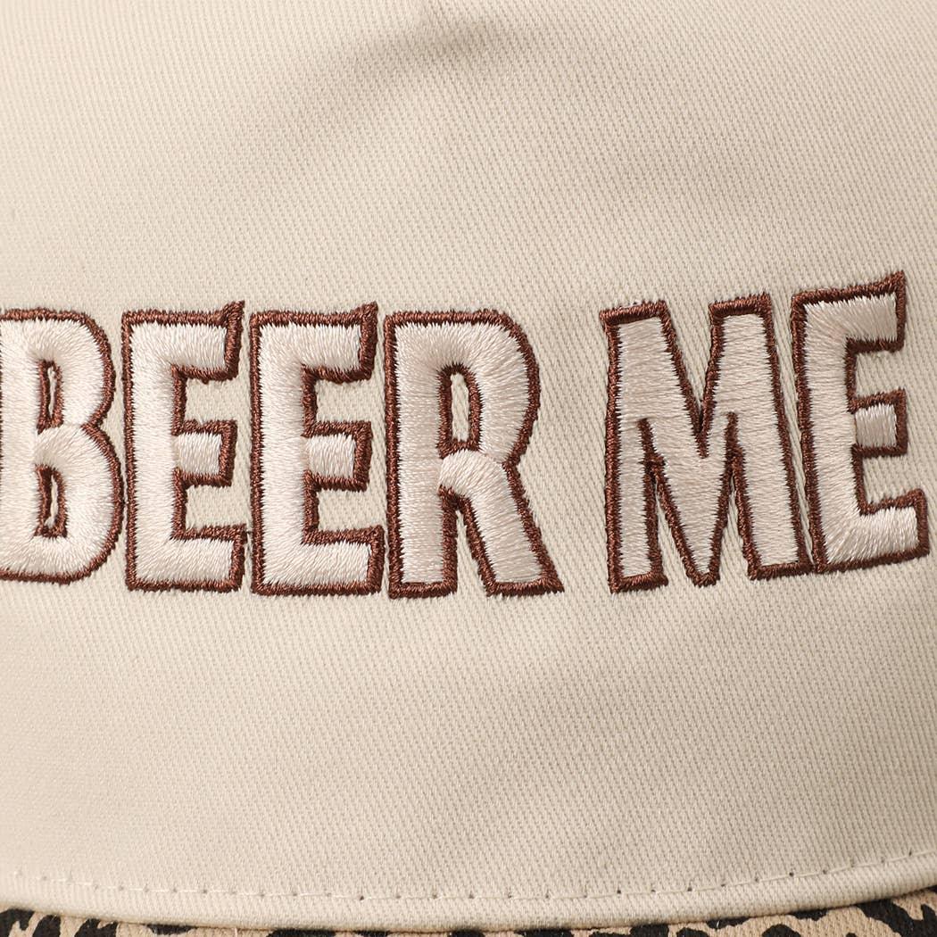 BEER ME Embroidered Leopard Trucker Hat