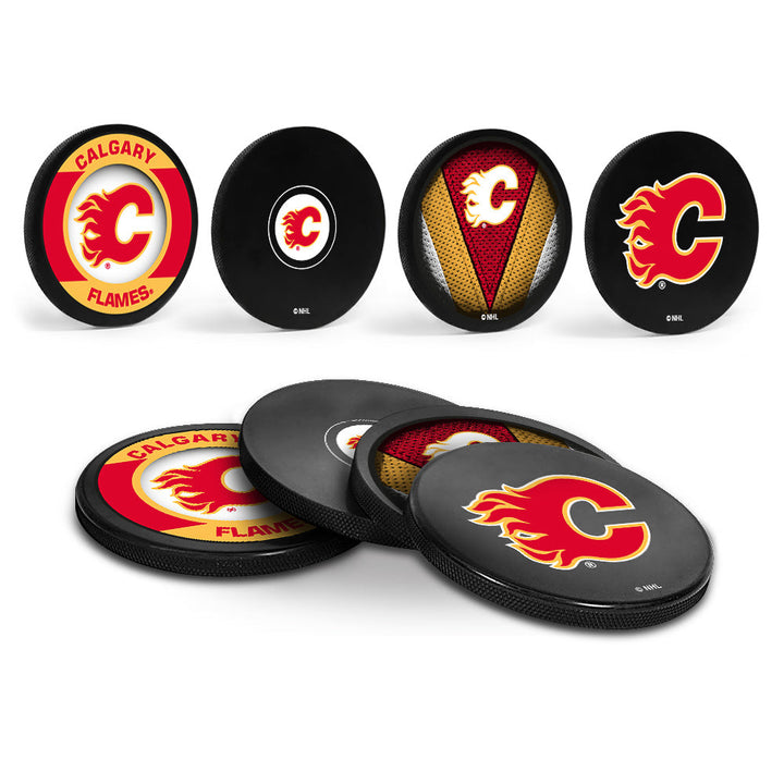 Calgary Flames Hockey Puck Coaster Set
