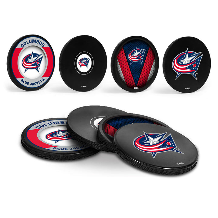 Columbus Blue Jackets Hockey Puck Coaster Set
