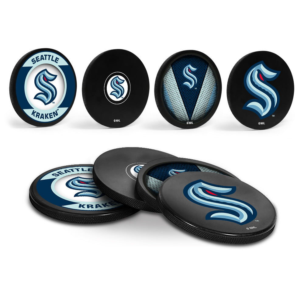 Seattle Kraken Hockey Puck Coaster Set