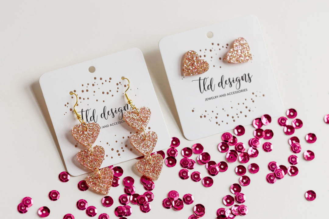 Rose Gold Acrylic Heart Studs