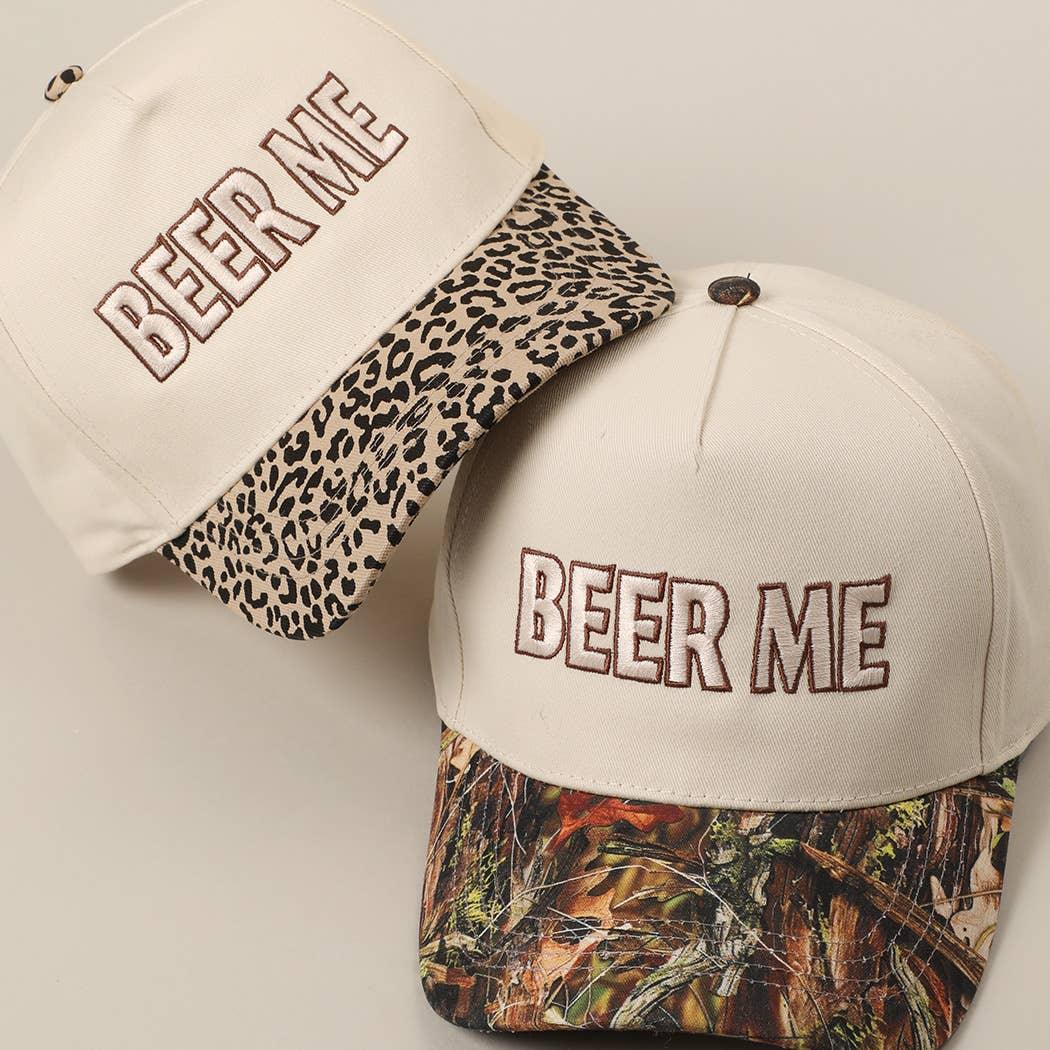 BEER ME Embroidered Leopard Trucker Hat