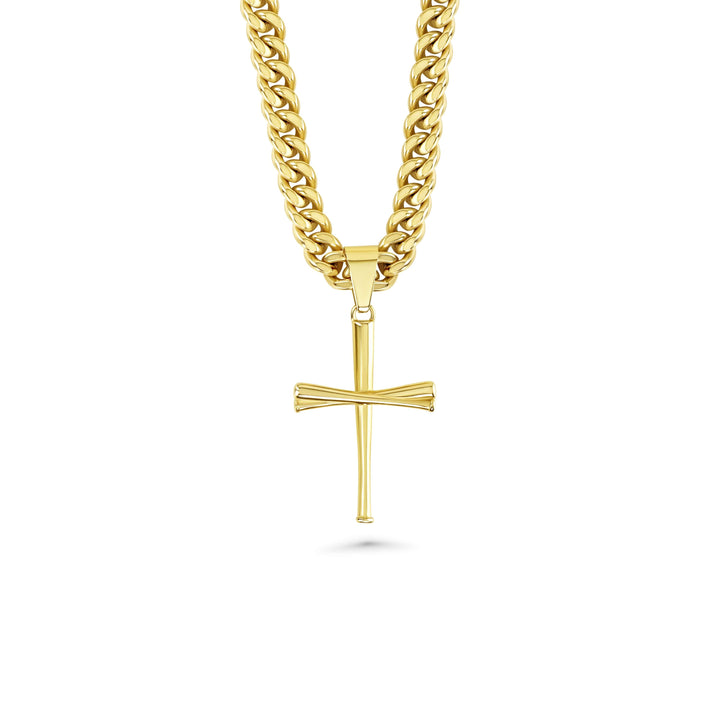 3.0 Baseball Bat Cross Necklace | 8mm Cuban Chain | Stainless