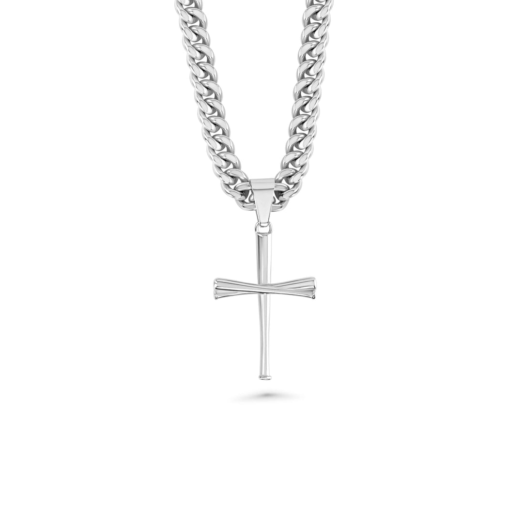 3.0 Baseball Bat Cross Necklace | 8mm Cuban Chain | Stainless