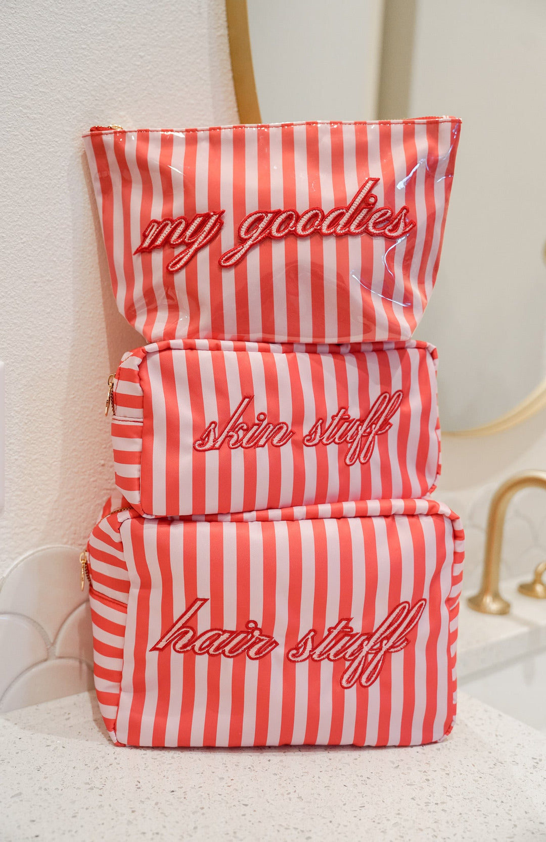 My Goodies - Pink &amp; Red Stripes Clear Coat Bag