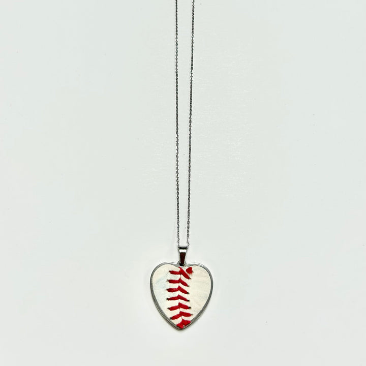 Baseball Seam Silver Heart Pendant Necklace