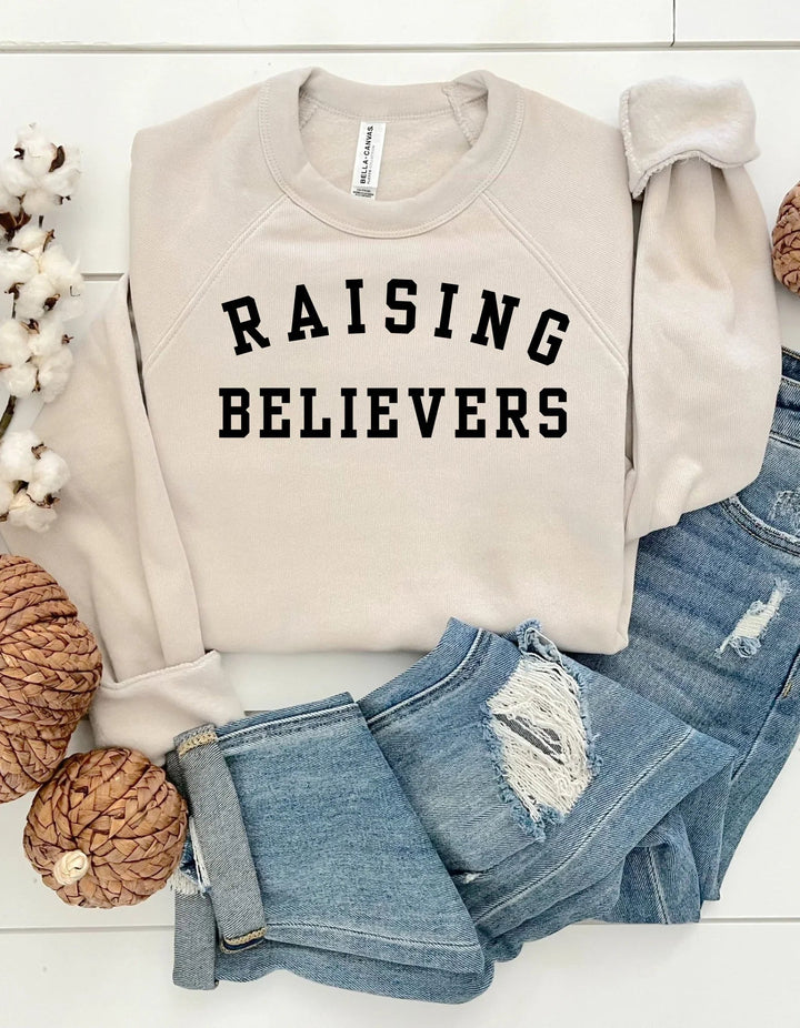 Raising Believers Sweatshirt | Embroidered Bella Canvas Fleece | Christian Mom Gift | Faith Based Apparel | Cozy Sweatshirt | Soft Christian Crewneck
