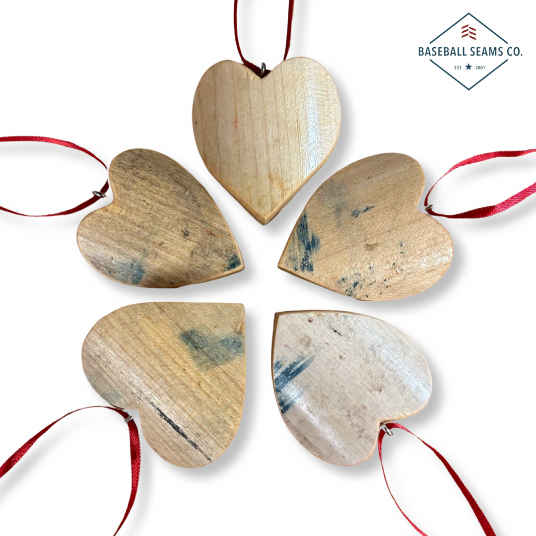 Reclaimed Wood Bat Heart Ornaments