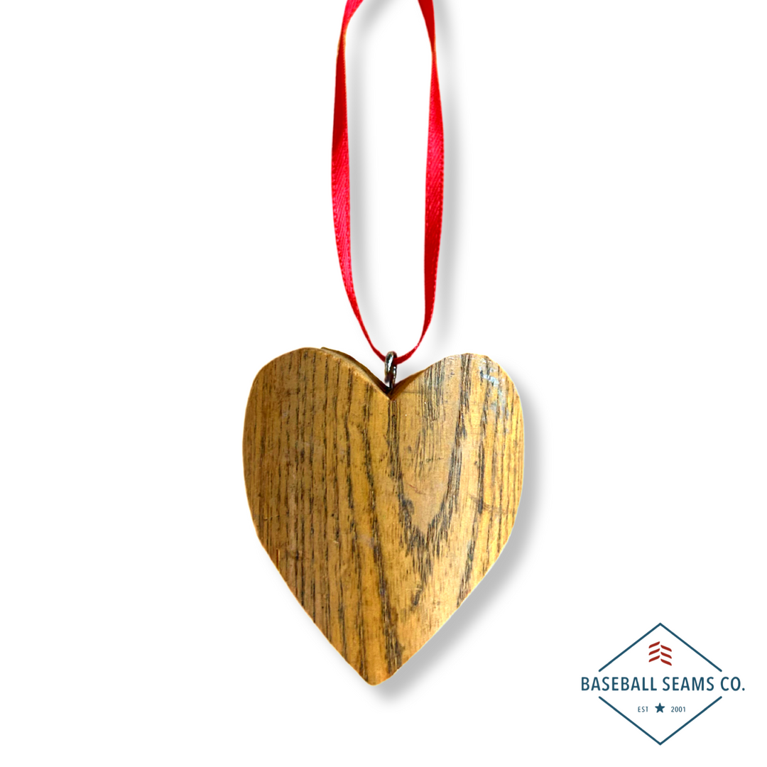Reclaimed Wood Bat Heart Ornaments