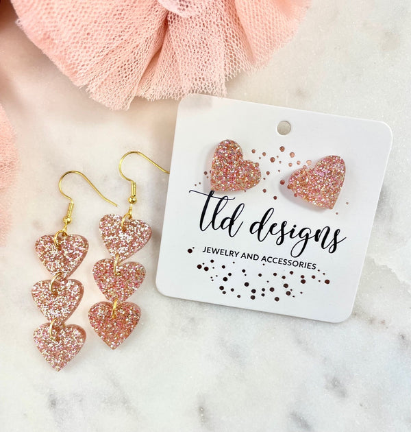 Rose Gold Acrylic Heart Studs
