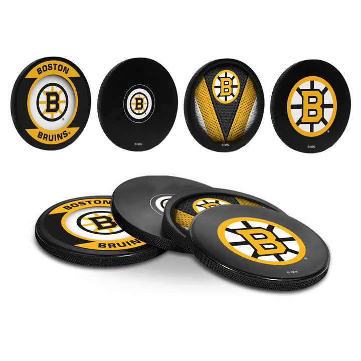 Boston Bruins Hockey Puck Coaster Set