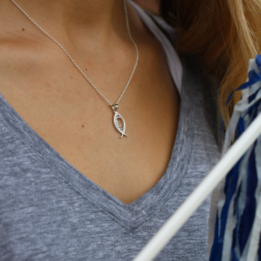 Ichthys Christian Fish Football Necklace (Youth)