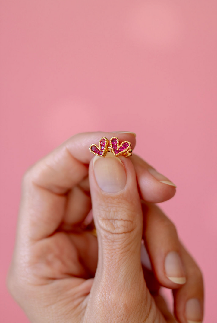Fuschia Heart Studs