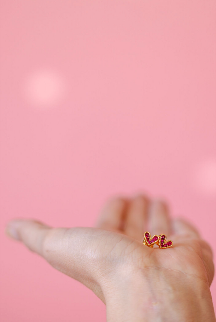 Fuschia Heart Studs