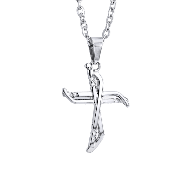 Slap Shot Hockey Cross Necklace | Stainless Steel