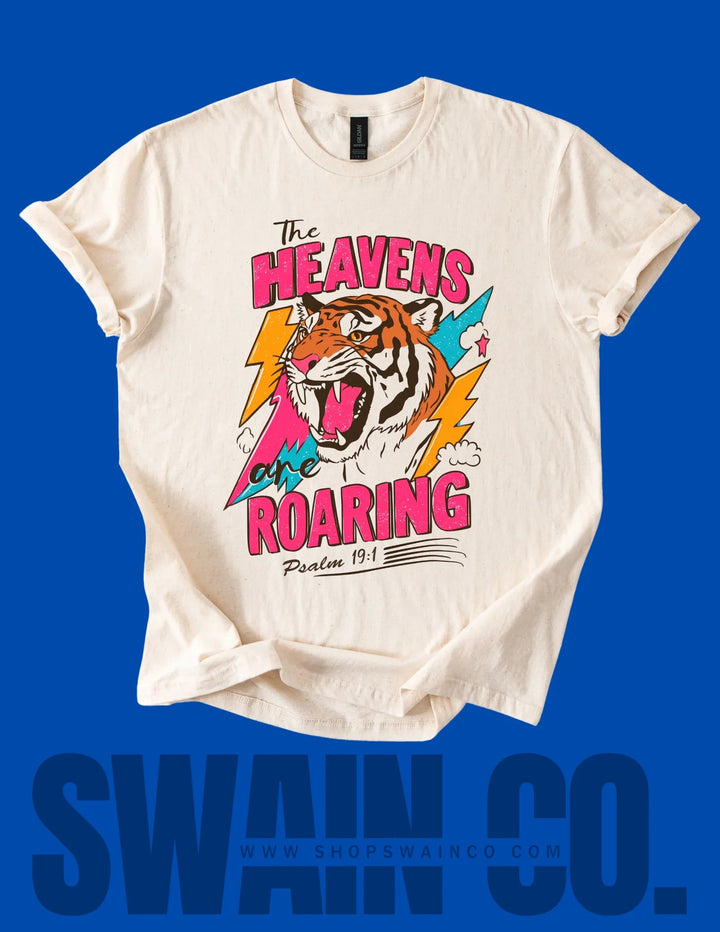 The Heavens Are Roaring Retro Tiger Shirt | Psalm 19:1 Bible Verse Tee | Christian Graphic Tee | Vintage Faith Shirt | Unisex Jesus Tee