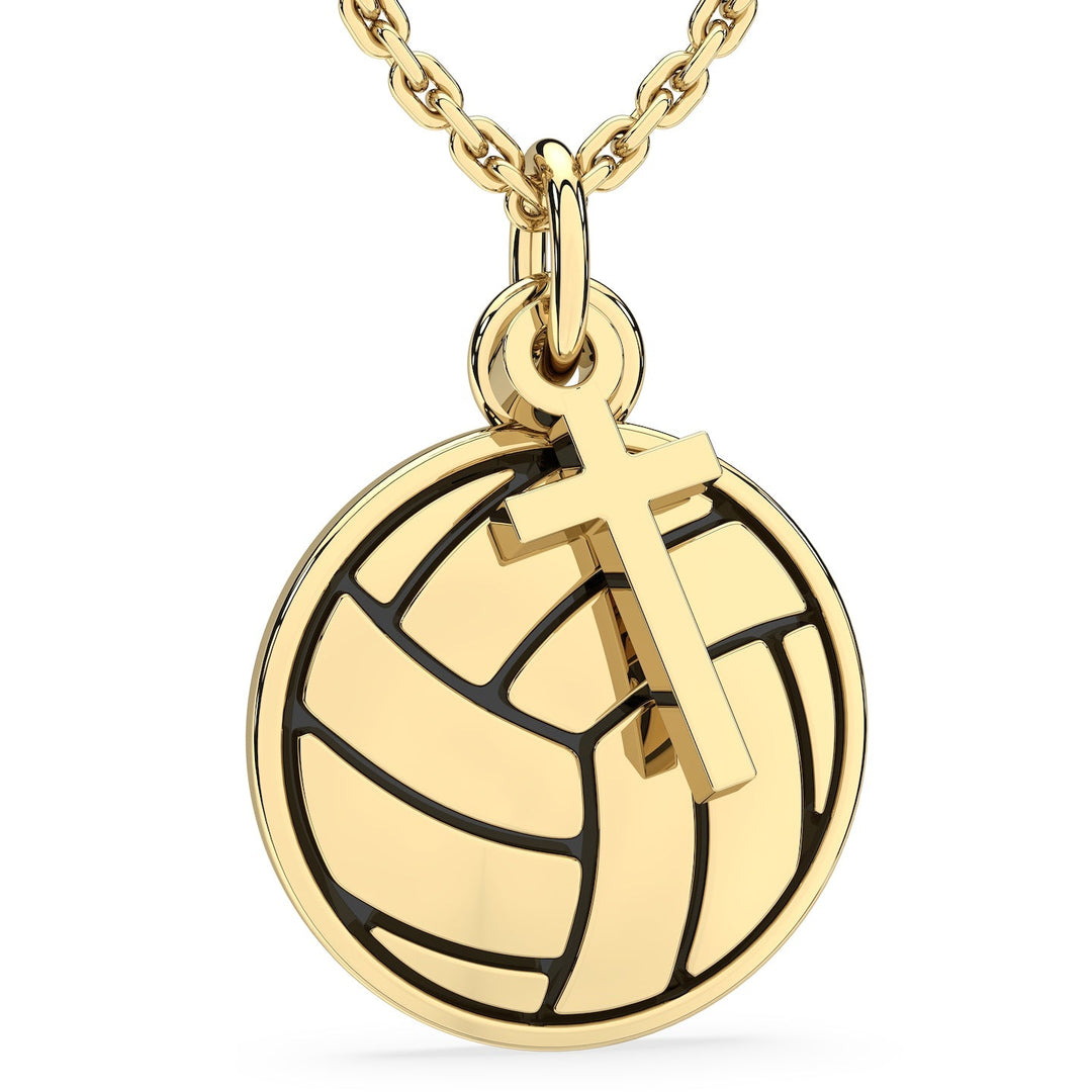 Volleyball Necklace w/ Dangle Cross Pendant | Stainless Steel