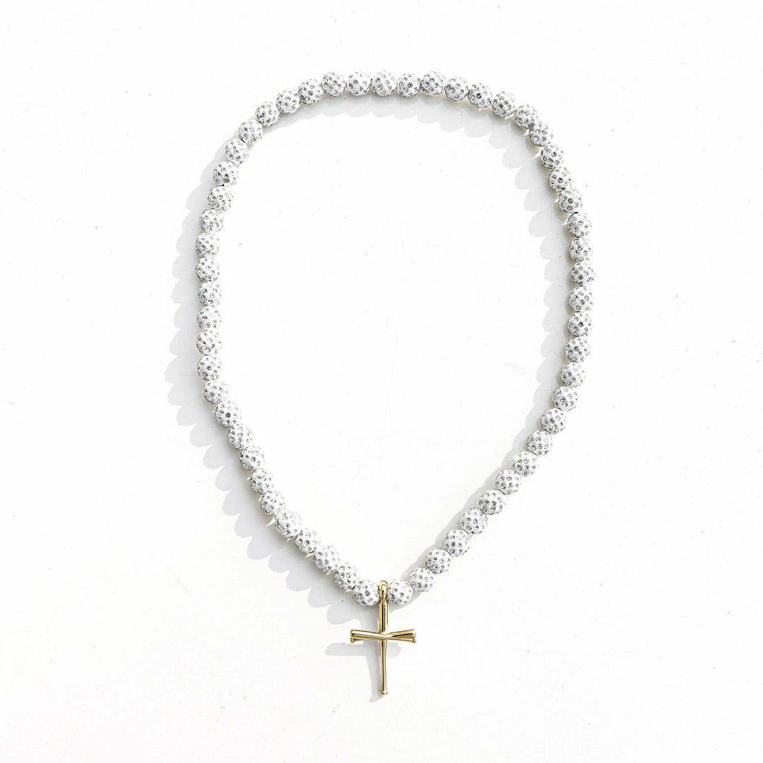 Whiteout Iced Out Baseball Bead Necklace | White