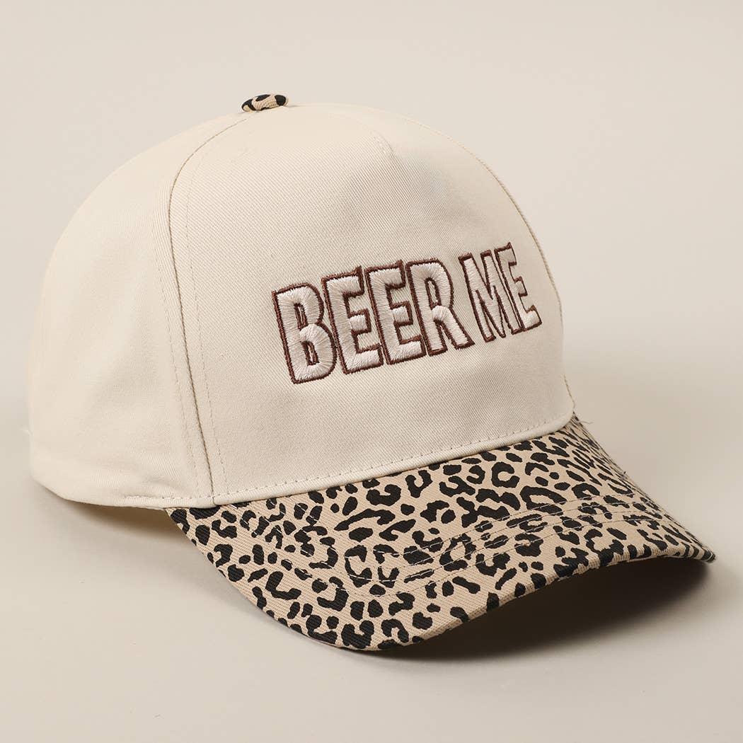 BEER ME Embroidered Leopard Trucker Hat