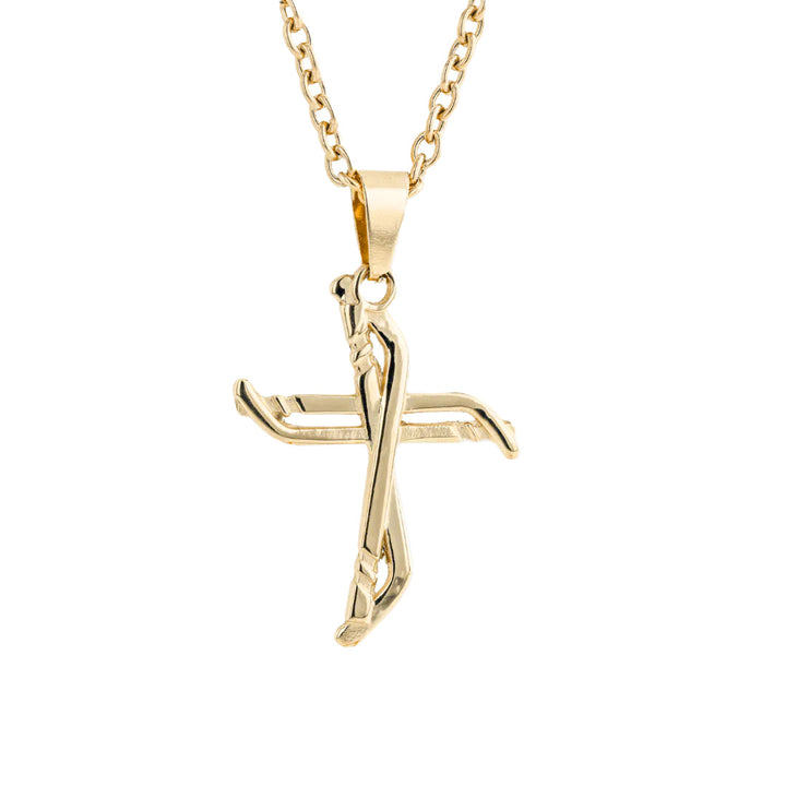 Slap Shot Hockey Cross Necklace | Stainless Steel