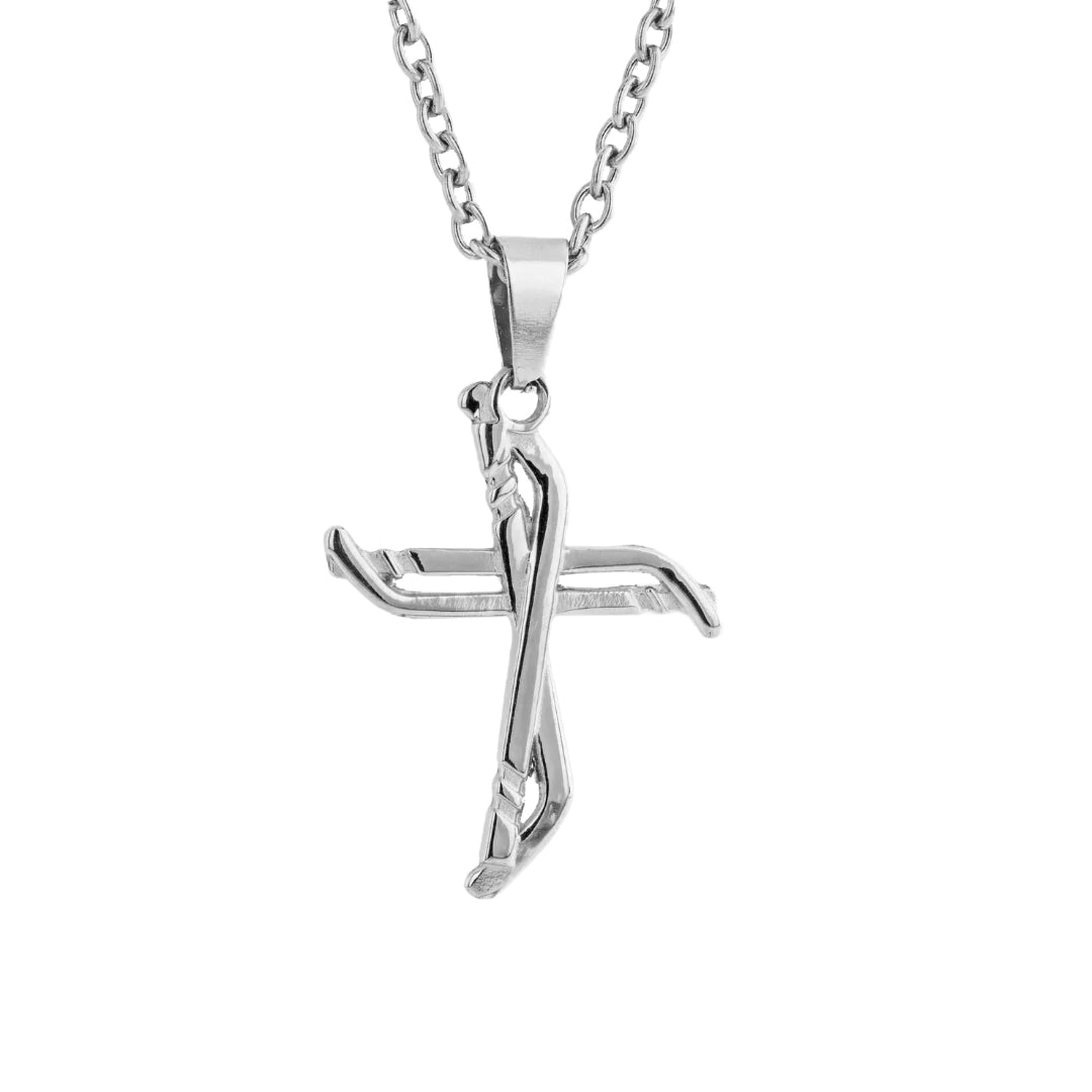 Slap Shot Hockey Cross Necklace | Stainless Steel