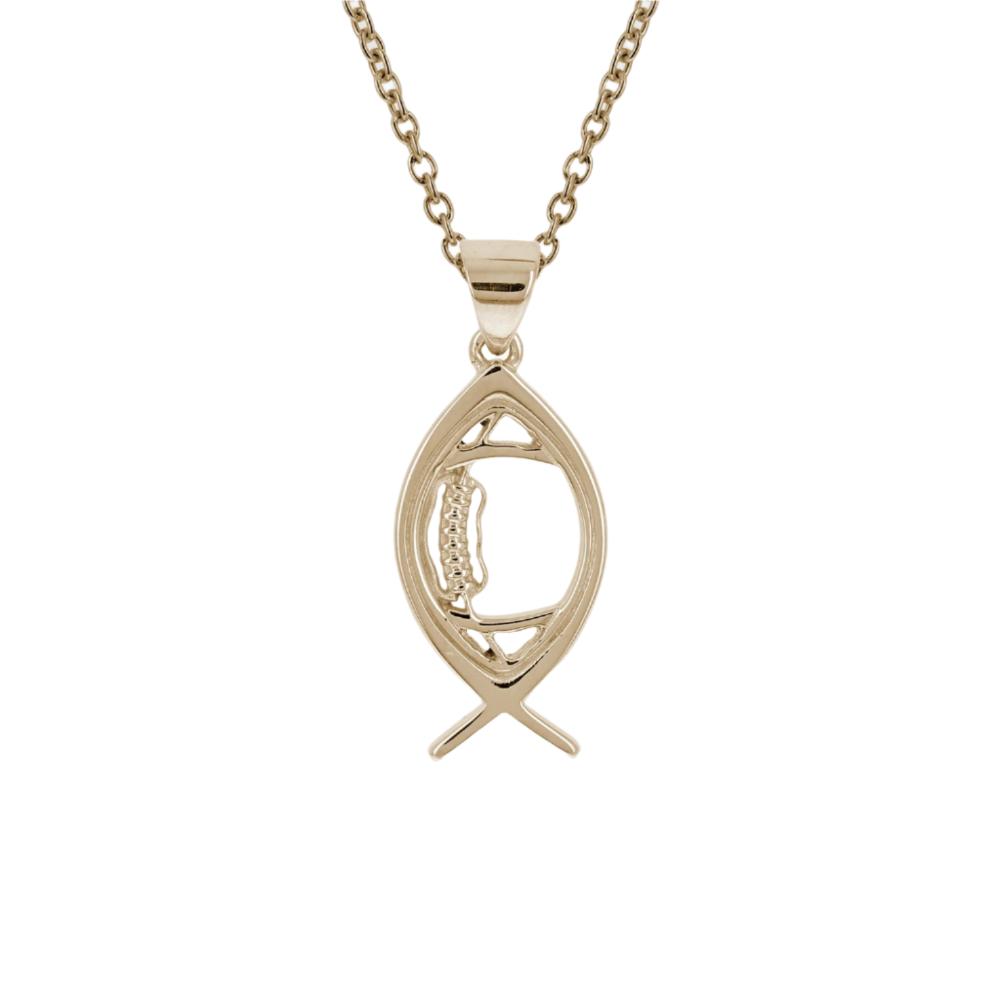 Ichthys Christian Fish Football Necklace (Youth)