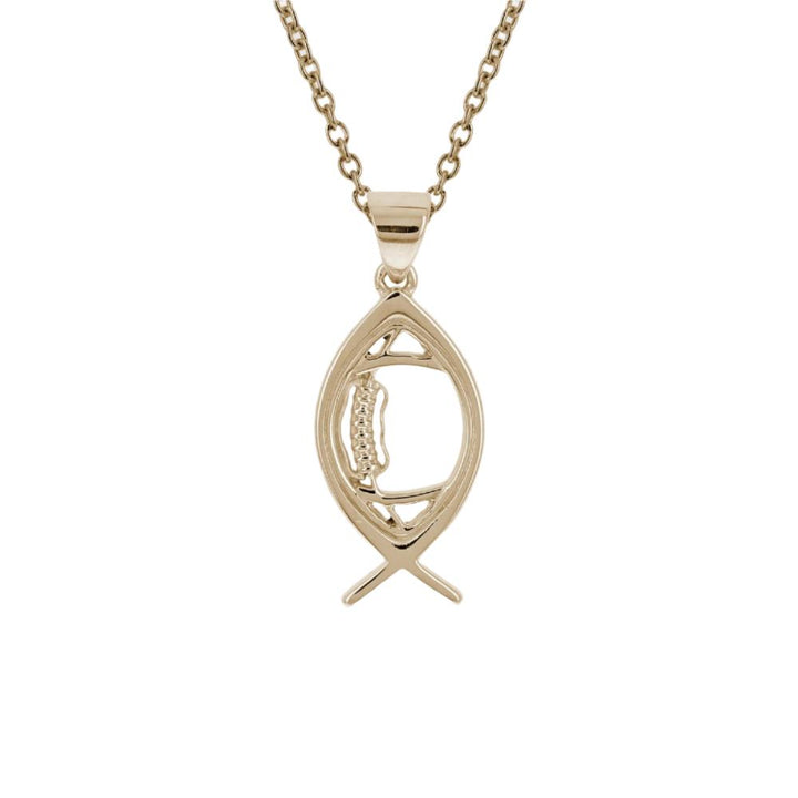 Ichthys Christian Fish Football Necklace (Youth)