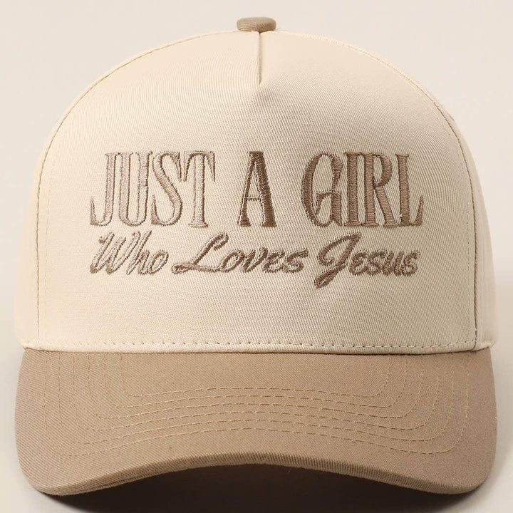 Just A Girl Who Loves Jesus Embroidered Two Tone Vintage Style Trucker Hat