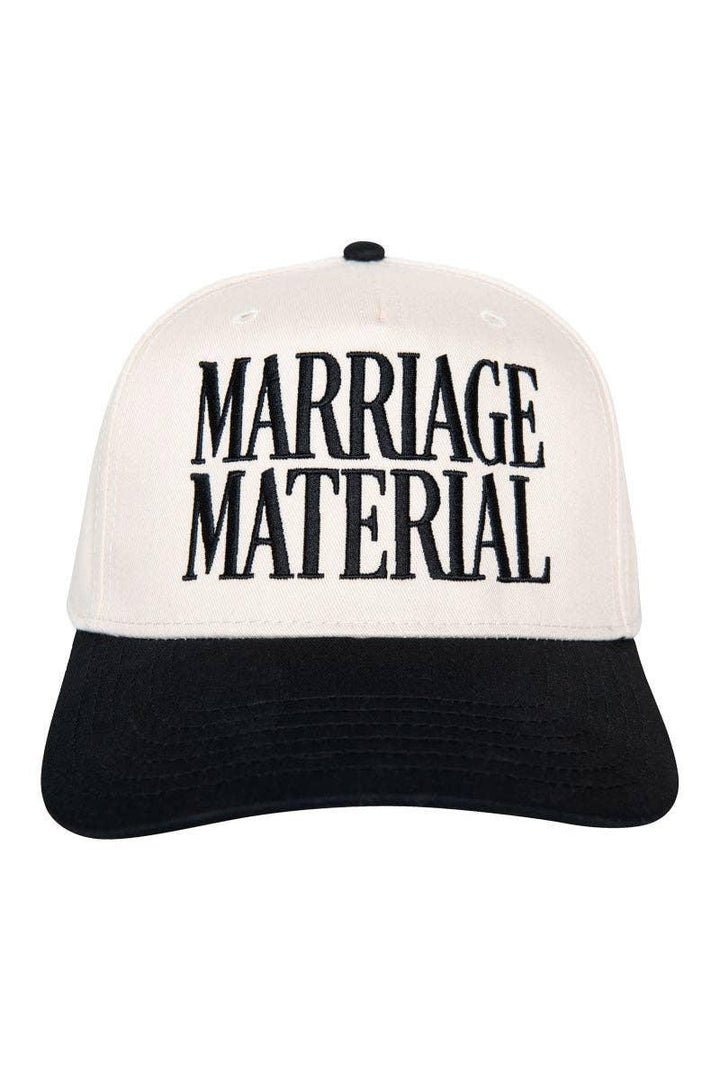 Marriage Material Trucker Hat | Two-Toned Embroidered Hat for Women | Black and Tan Snapback Hat | Sassy Bride Hat | Western Bachelorette Gift