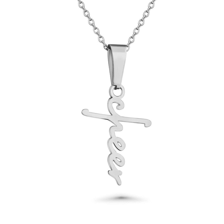 Cheerleader Cross Necklace | Cheer Script | Stainless Steel