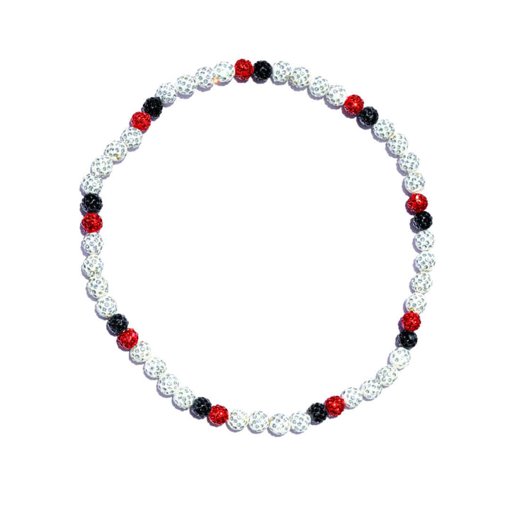 Code Red Iced Out Baseball Bead Necklace | White, Black, & Red