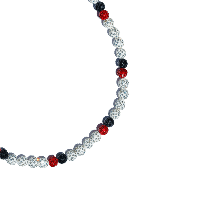 Code Red Iced Out Baseball Bead Necklace | White, Black, & Red
