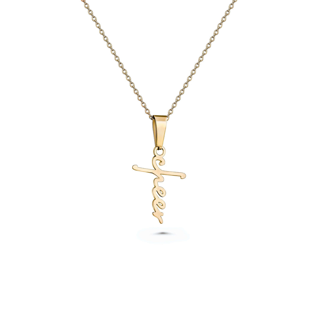 Cheerleader Cross Necklace | Cheer Script | Stainless Steel