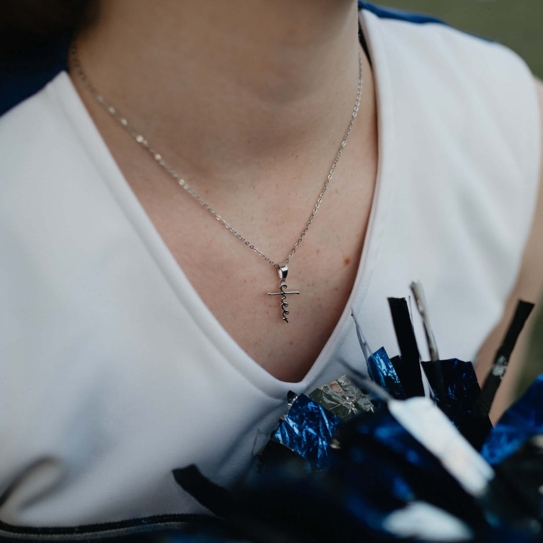 18" Cheerleader Cross Necklace | Stainless Steel | Rose Gold