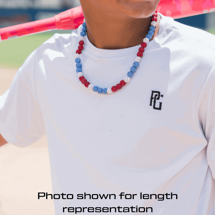 Polar Ice Iced Out Baseball Bead Necklace | White & Blue