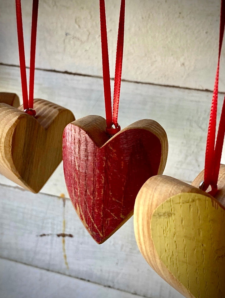 Reclaimed Wood Bat Heart Ornaments