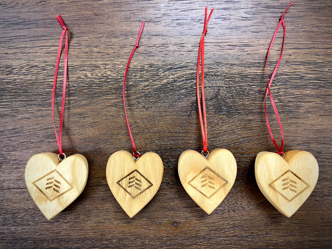 Reclaimed Wood Bat Heart Ornaments