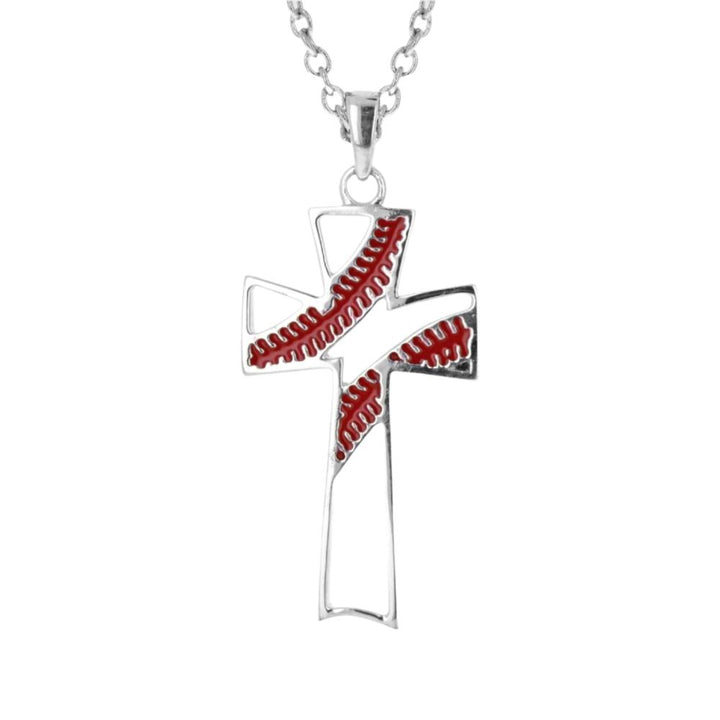 Baseball Stitch Open Cross Necklace