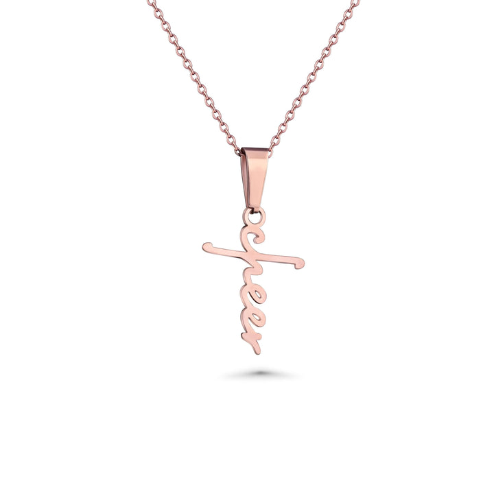 18" Cheerleader Cross Necklace | Stainless Steel | Rose Gold